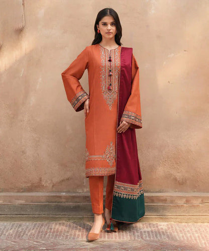 Marina-3PC Embroidered Shirt with Digital Printed  Shawl