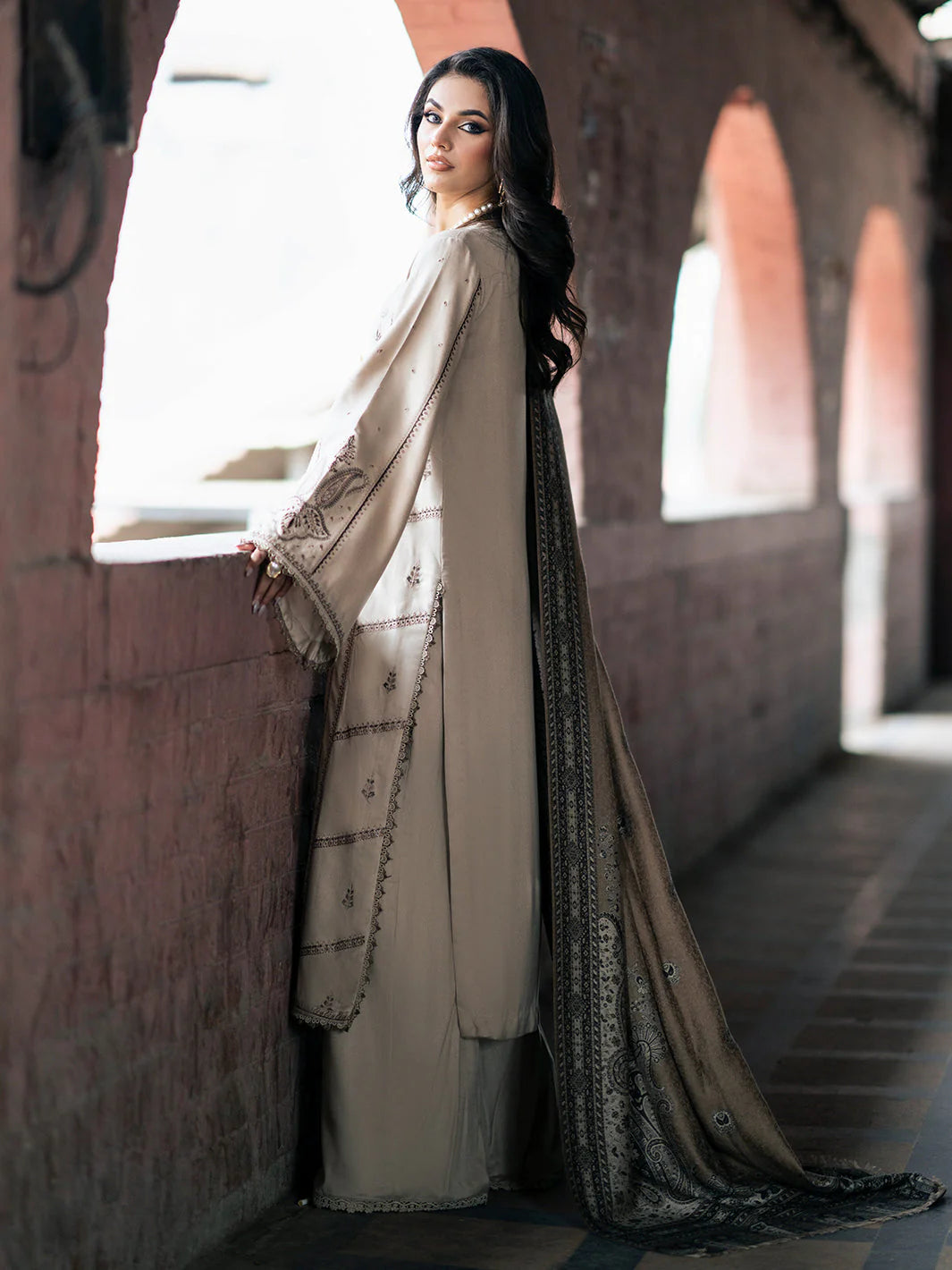 3PC Marina Embroidered Shirt With Digital Printed Shawl