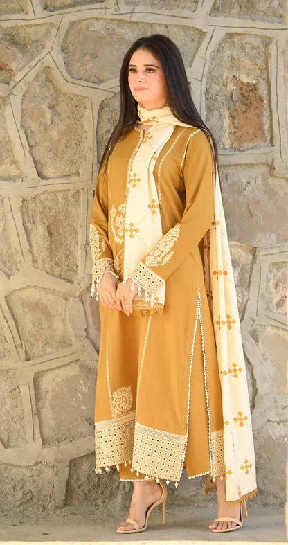 Marina-3PC Embroidered Shirt with Marina Embroidered Shawl