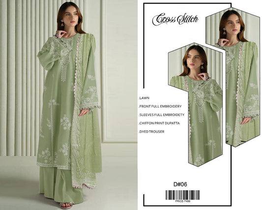 Lawn-3PC Embroidered Shirt with Embroidered WIth Digital Chiffon Dupata
