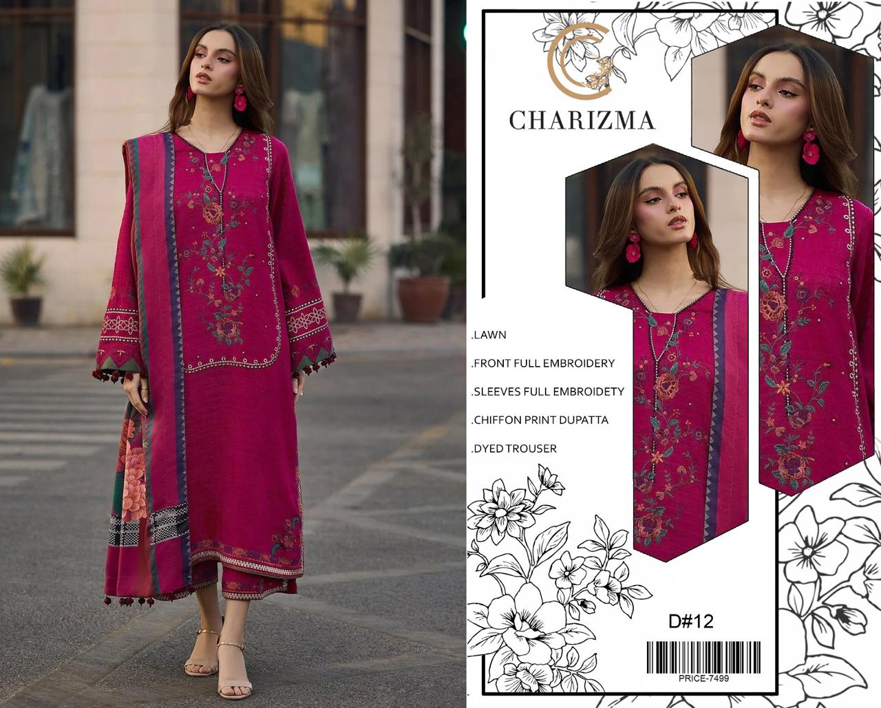 Lawn-3PC Embroidered Shirt with Embroidered WIth Digital Chiffon Dupata
