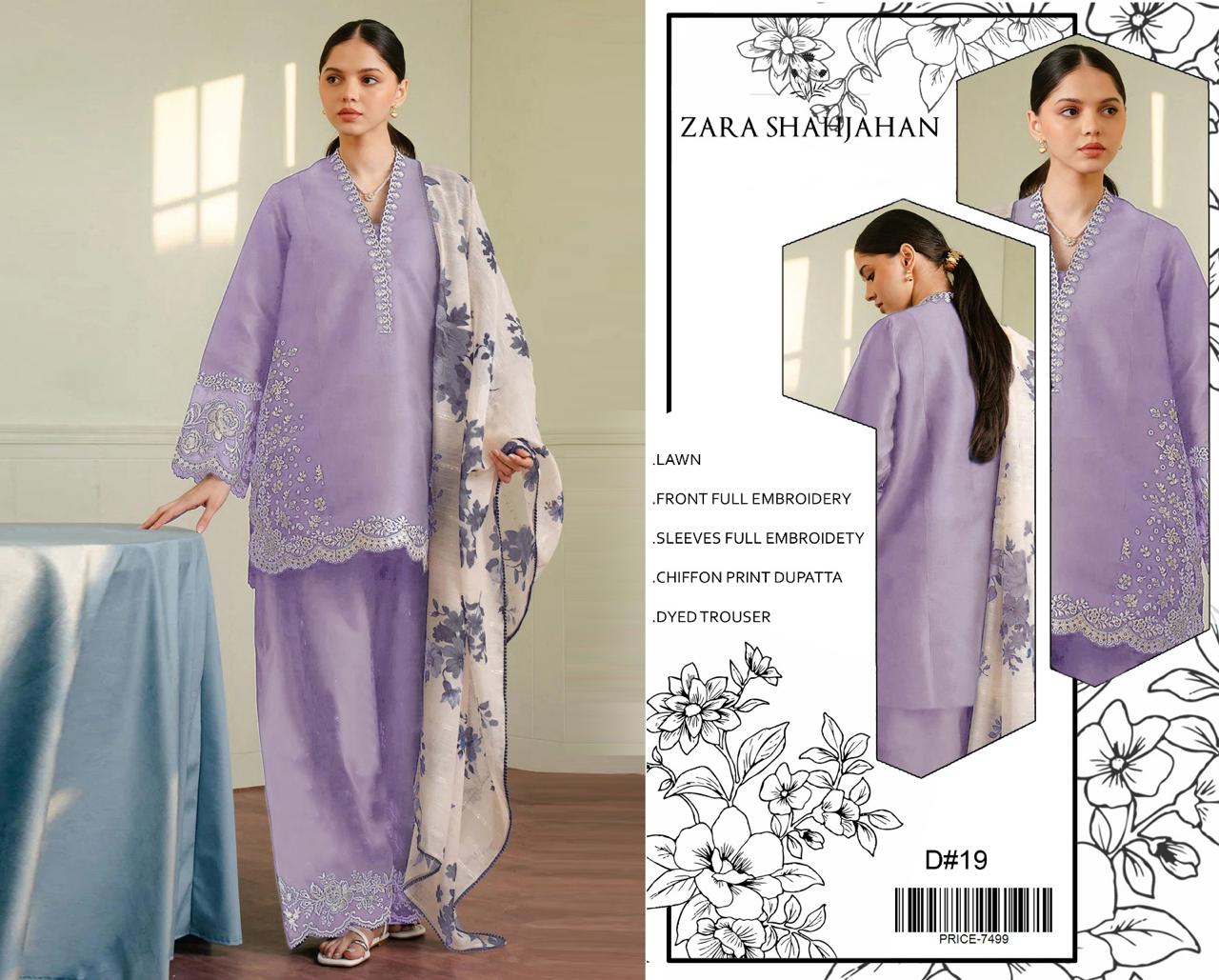 Lawn-3PC Embroidered Shirt with Embroidered WIth Digital Chiffon Dupata