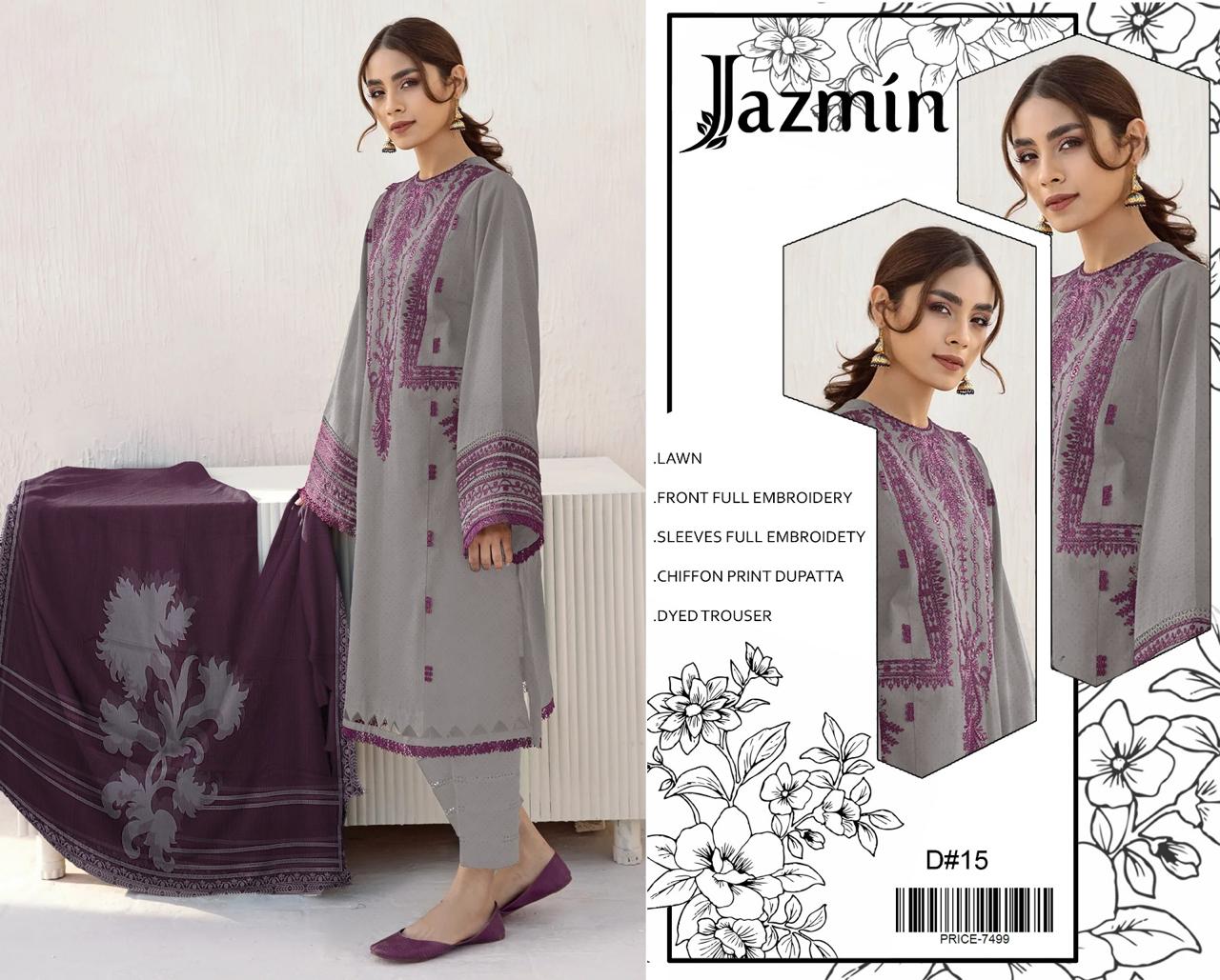 Lawn-3PC Embroidered Shirt with Embroidered WIth Digital Chiffon Dupata