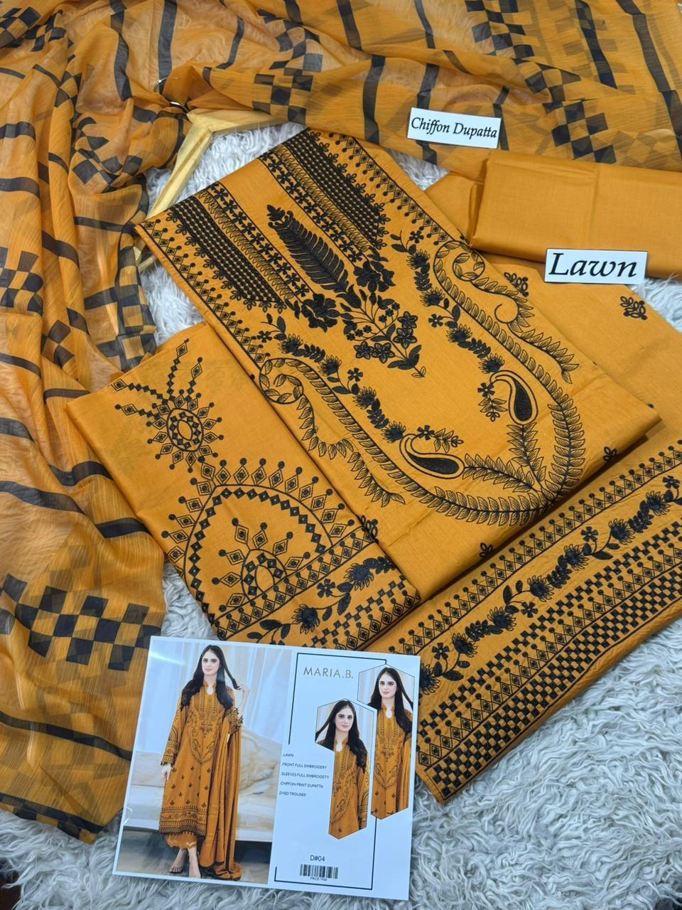 Lawn-3PC Embroidered Shirt with Embroidered WIth Digital Chiffon Dupata