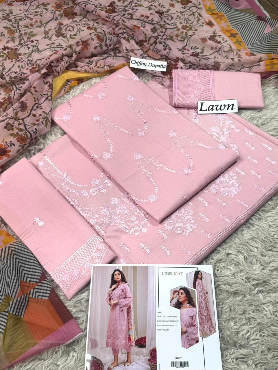 Lawn-3PC Embroidered Shirt with Embroidered WIth Digital Chiffon Dupata