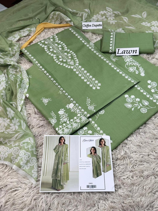 Lawn-3PC Embroidered Shirt with Embroidered WIth Digital Chiffon Dupata