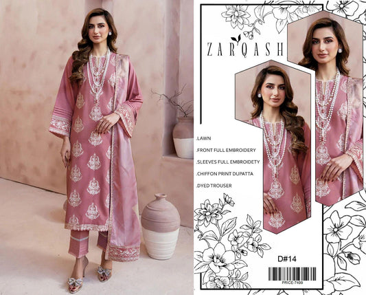 Lawn-3PC Embroidered Shirt with Embroidered WIth Digital Chiffon Dupata