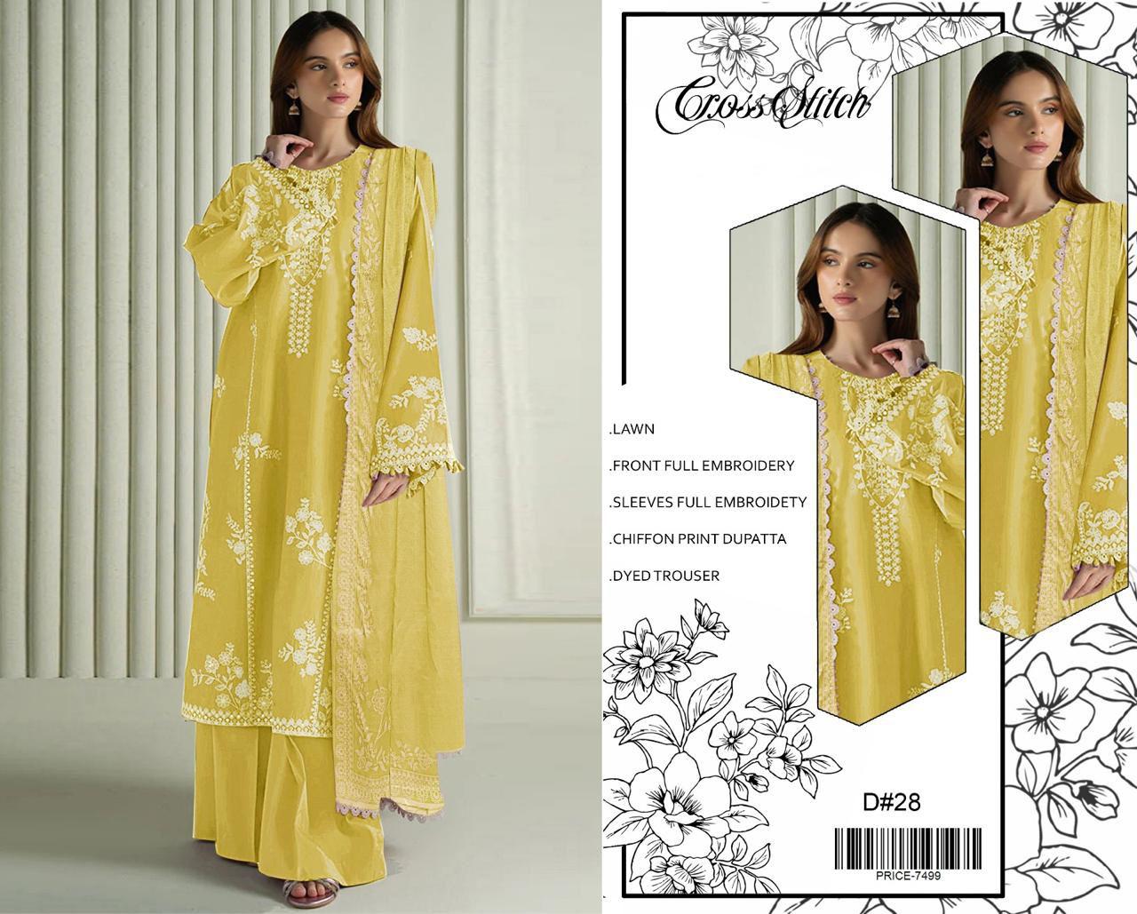 Lawn-3PC Embroidered Shirt with Embroidered WIth Digital Chiffon Dupata