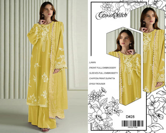 Lawn-3PC Embroidered Shirt with Embroidered WIth Digital Chiffon Dupata