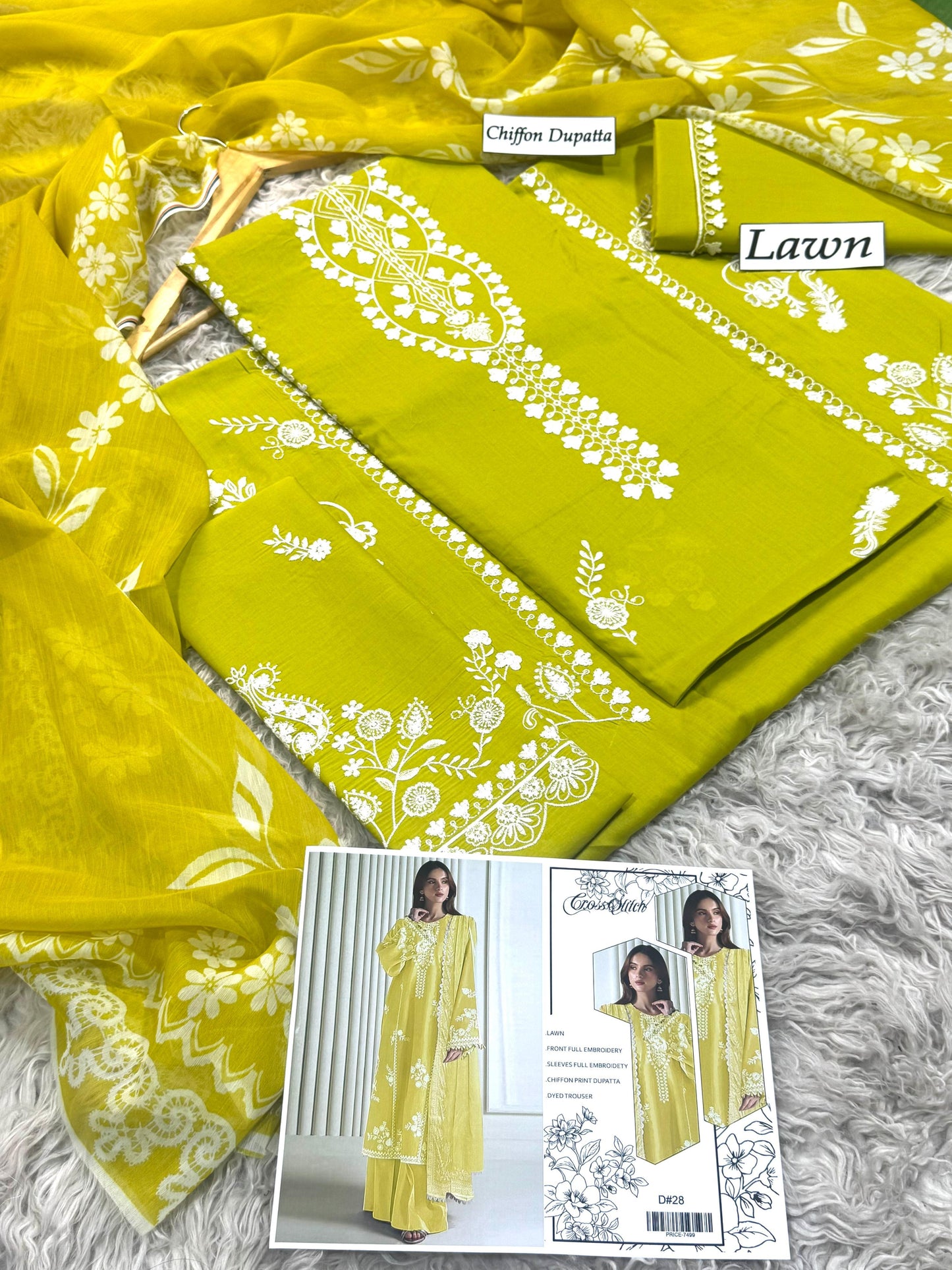 Lawn-3PC Embroidered Shirt with Embroidered WIth Digital Chiffon Dupata