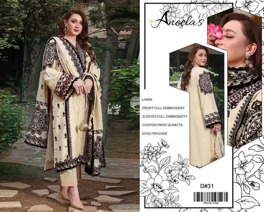 Lawn-3PC Embroidered Shirt with Embroidered WIth Digital Chiffon Dupata