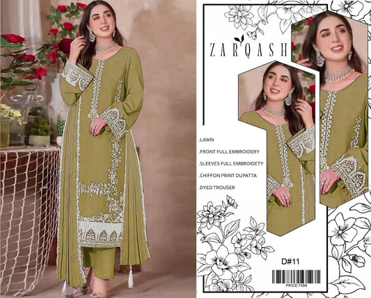Lawn-3PC Embroidered Shirt with Embroidered WIth Digital Chiffon Dupata