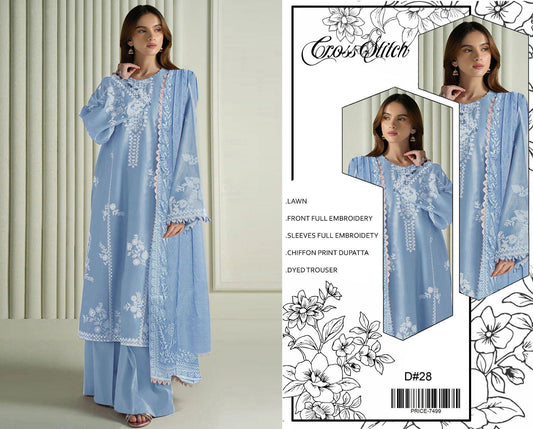 Lawn-3PC Embroidered Shirt with Embroidered WIth Digital Chiffon Dupata
