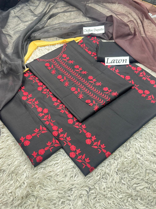 Lawn-3PC Embroidered Shirt with Embroidered WIth Digital Chiffon Dupata