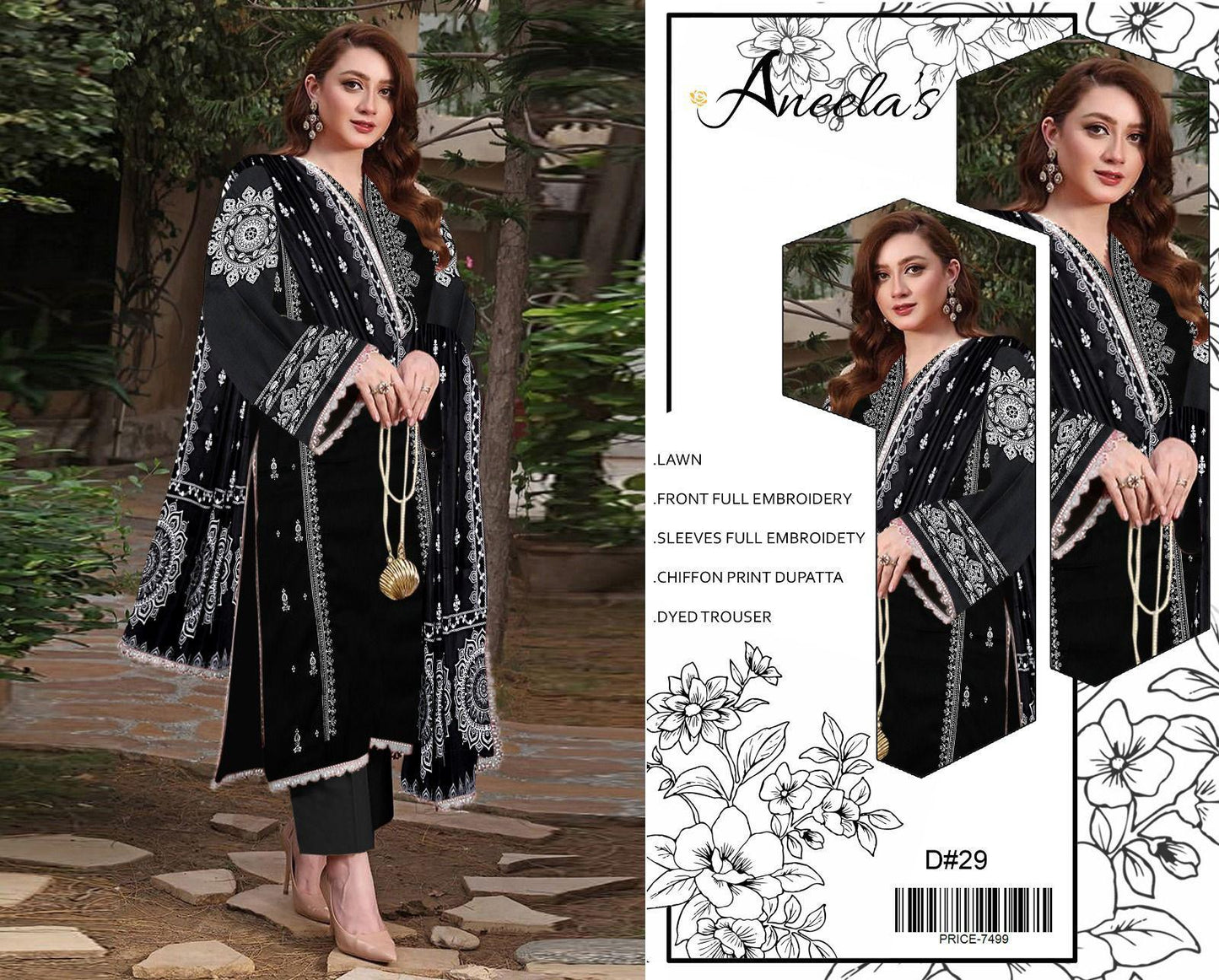 Lawn-3PC Embroidered Shirt with Embroidered WIth Digital Chiffon Dupata