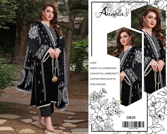 Lawn-3PC Embroidered Shirt with Embroidered WIth Digital Chiffon Dupata