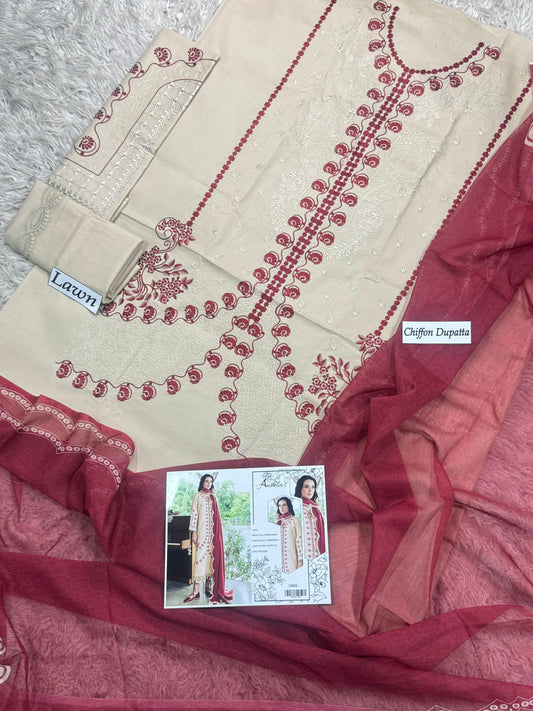 Lawn-3PC Embroidered Shirt with Embroidered WIth Digital Chiffon Dupata