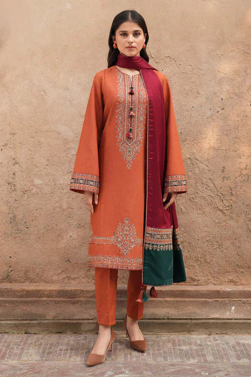 Marina-3PC Embroidered Shirt with Digital Printed  Shawl