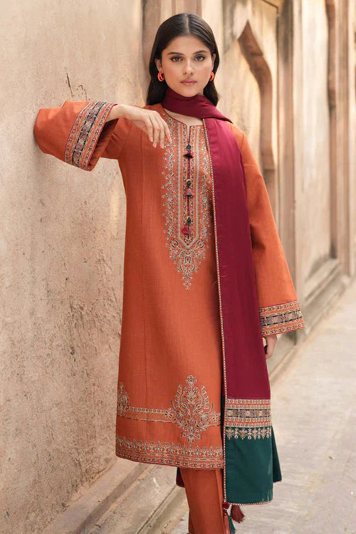 Marina-3PC Embroidered Shirt with Digital Printed  Shawl