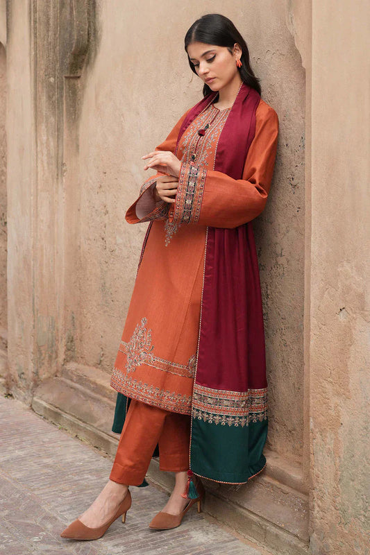 Marina-3PC Embroidered Shirt with Digital Printed  Shawl