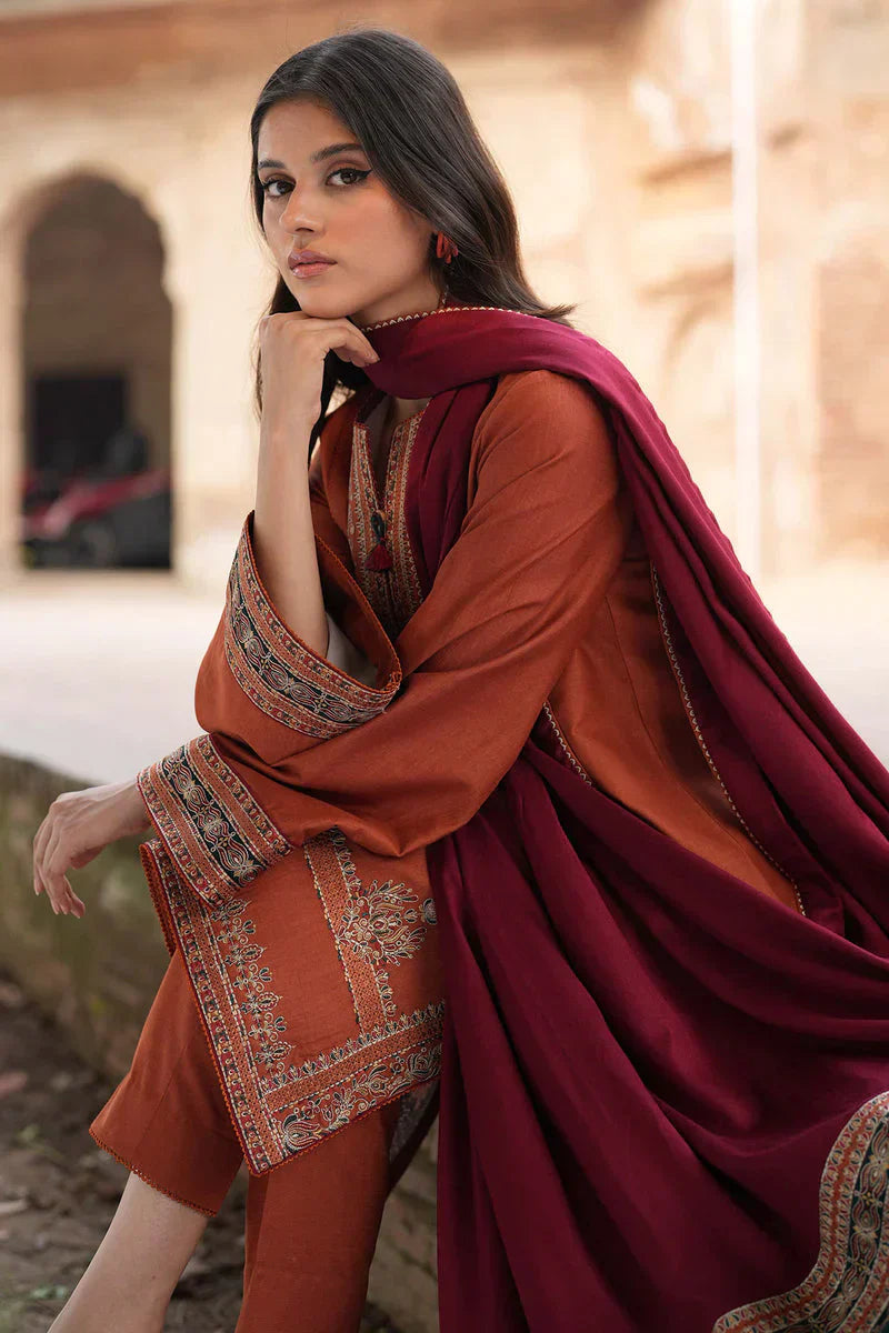 Marina-3PC Embroidered Shirt with Digital Printed  Shawl