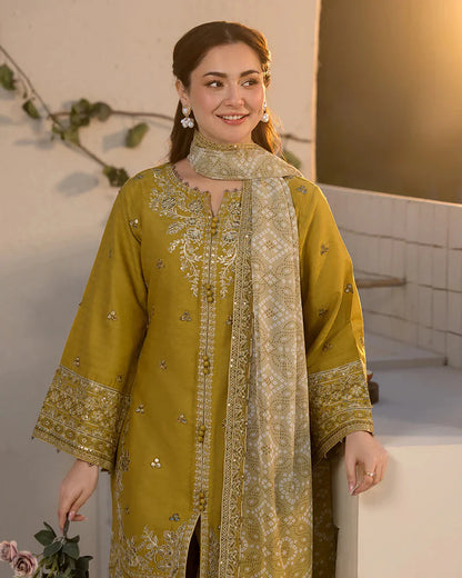 Marina-3PC Embroidered Shirt with Digital Printed Shawl