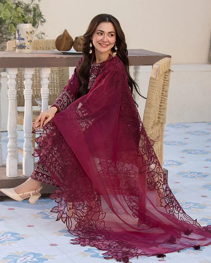 Dhanak-3PC Embroidered Shirt with Organza Embroidered Dupatta