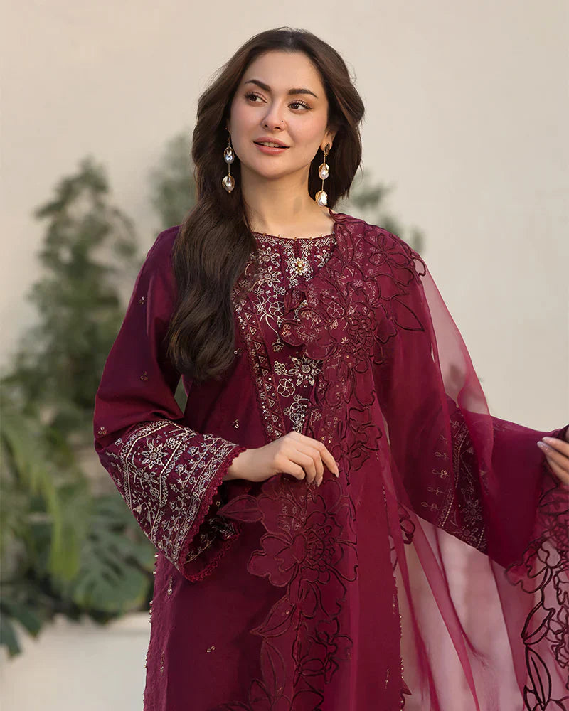 Dhanak-3PC Embroidered Shirt with Organza Embroidered Dupatta
