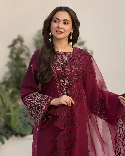 Dhanak-3PC Embroidered Shirt with Organza Embroidered Dupatta