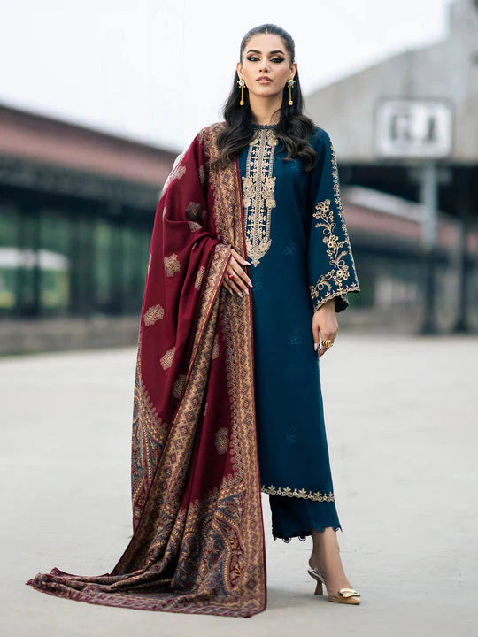 Marina-3PC Embroidered Shirt with Digital Printed Shawl