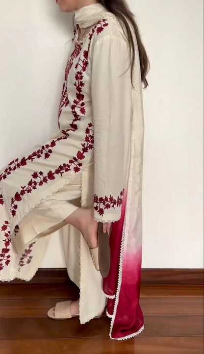 Dhanak-3PC Embroidered Shirt with Dhanak Digital Printed Shawl