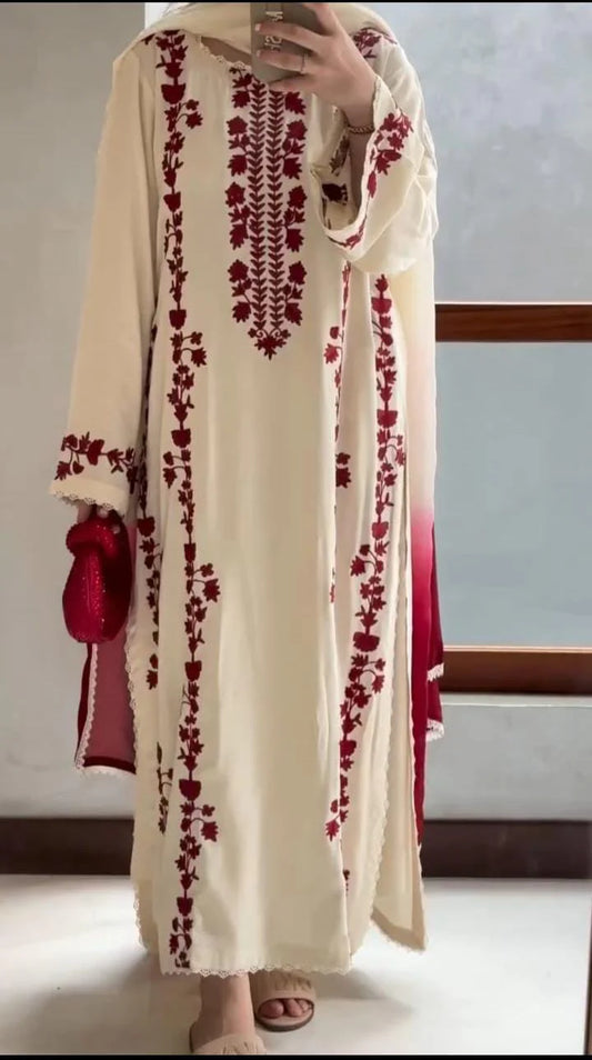 Dhanak-3PC Embroidered Shirt with Dhanak Digital Printed Shawl