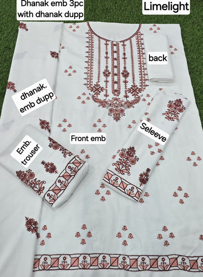 Winter Fabric-3PC Embroidered Shirt With Shawl Embroidered