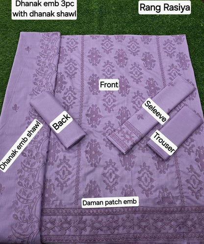 Winter Fabric-3PC Embroidered Shirt With Shawl Embroidered