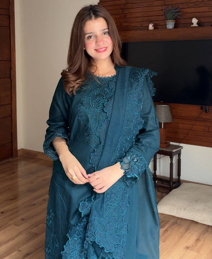 Dhanak-3PC Embroidered Shirt with Organza Embroidered Dupatta