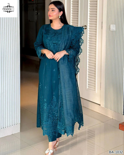 Dhanak-3PC Embroidered Shirt with Organza Embroidered Dupatta