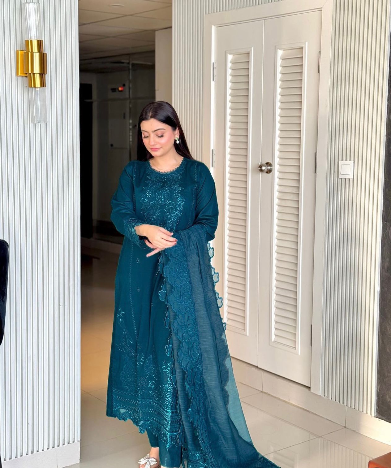 Dhanak-3PC Embroidered Shirt with Organza Embroidered Dupatta