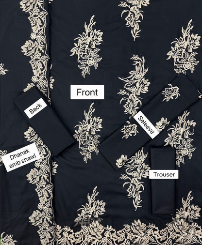 Winter Fabric-3PC Embroidered Shirt With Shawl Embroidered