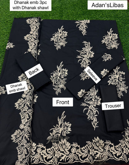 Winter Fabric-3PC Embroidered Shirt With Shawl Embroidered