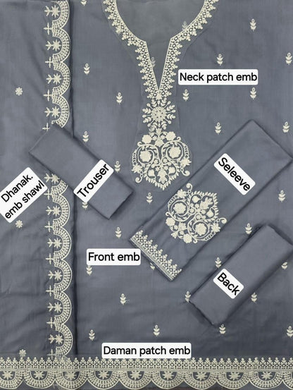 Winter Fabric-3PC Embroidered Shirt With Shawl Embroidered