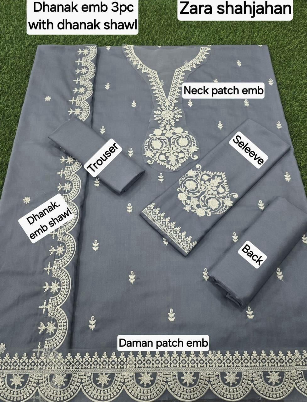 Winter Fabric-3PC Embroidered Shirt With Shawl Embroidered