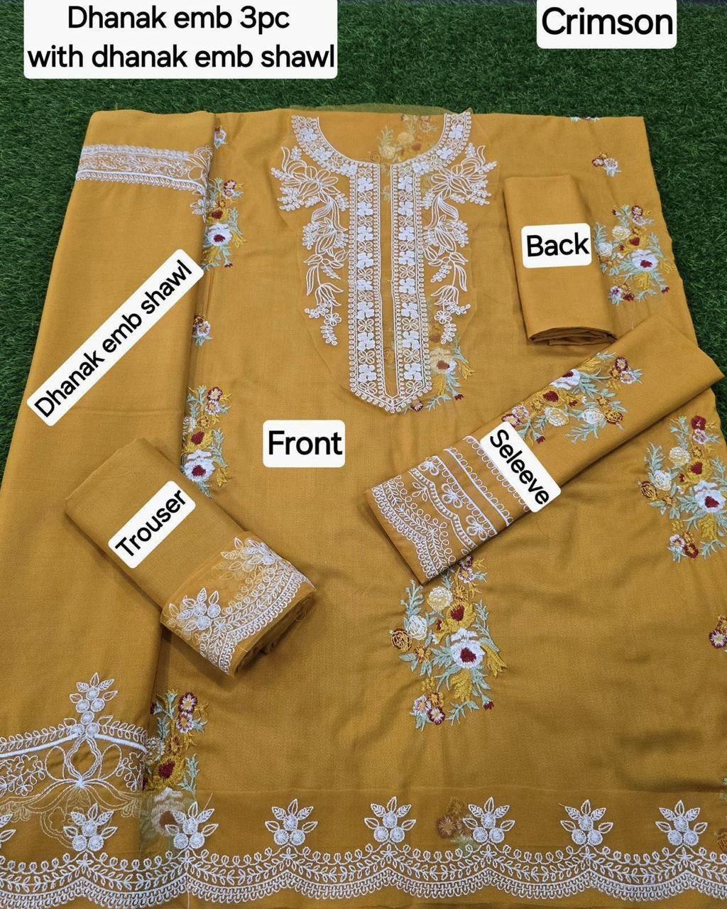 Winter Fabric-3PC Embroidered Shirt With Shawl Embroidered