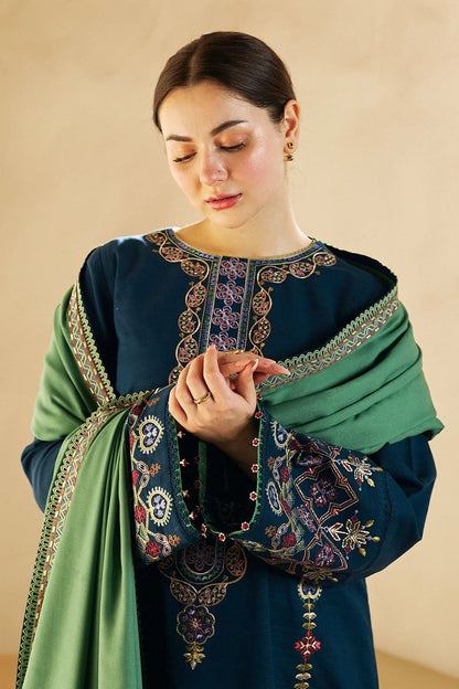 3 Piece - Unstitched Marina Stuff Full Embroidered Suit With Embroidered Marina Shawl