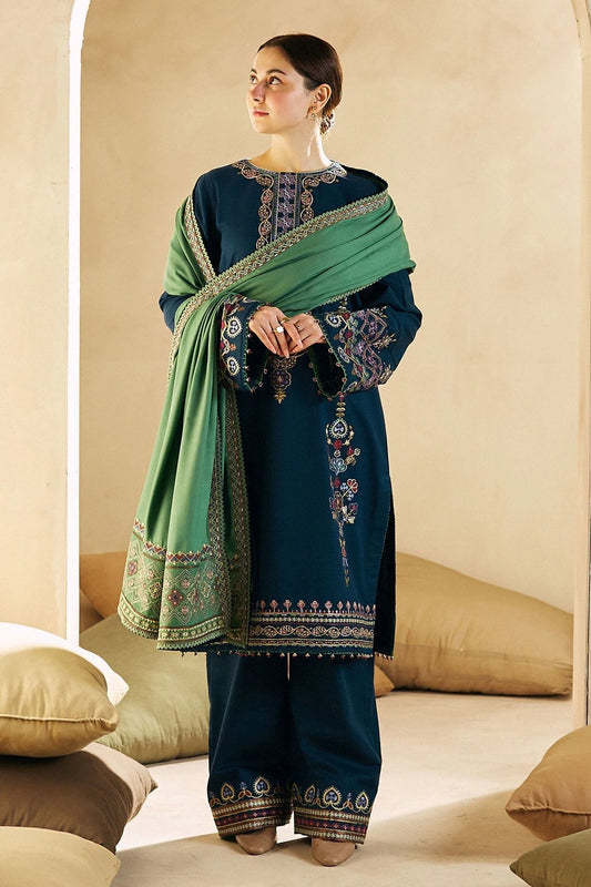 3 Piece - Unstitched Marina Stuff Full Embroidered Suit With Embroidered Marina Shawl