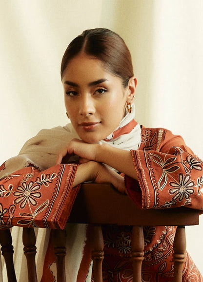 3PC Marina Embroidered Shirt With Digital Printed Shawl