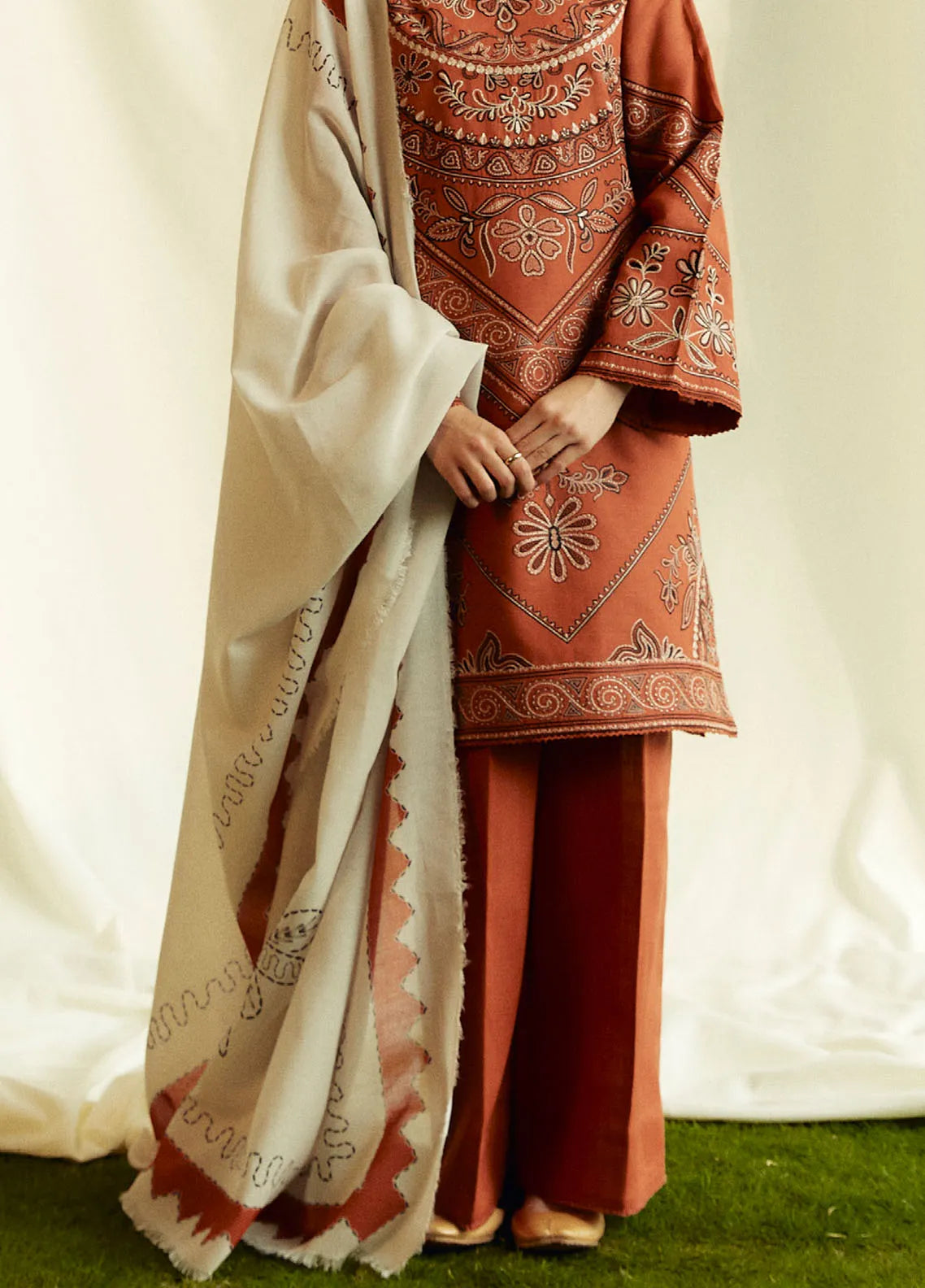 3PC Marina Embroidered Shirt With Digital Printed Shawl