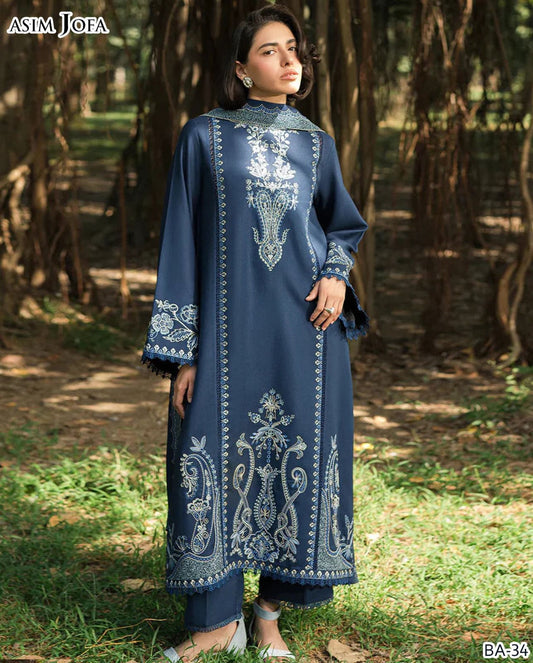 Winter Fabric-3PC Embroidered Shirt With Shawl Embroidered