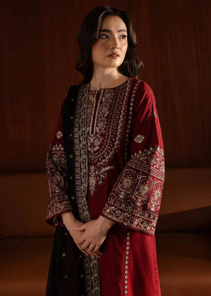 Winter Fabric-3PC Embroidered Shirt With Shawl Embroidered-Mahroon