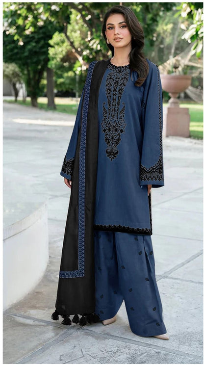 3 Piece - Unstitched Dhanak Suit Embroidered Suit With Digital Dhanak Shawl