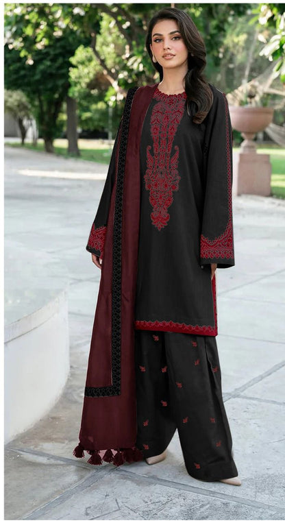 3 Piece - Unstitched Dhanak Suit Embroidered Suit With Digital Dhanak Shawl